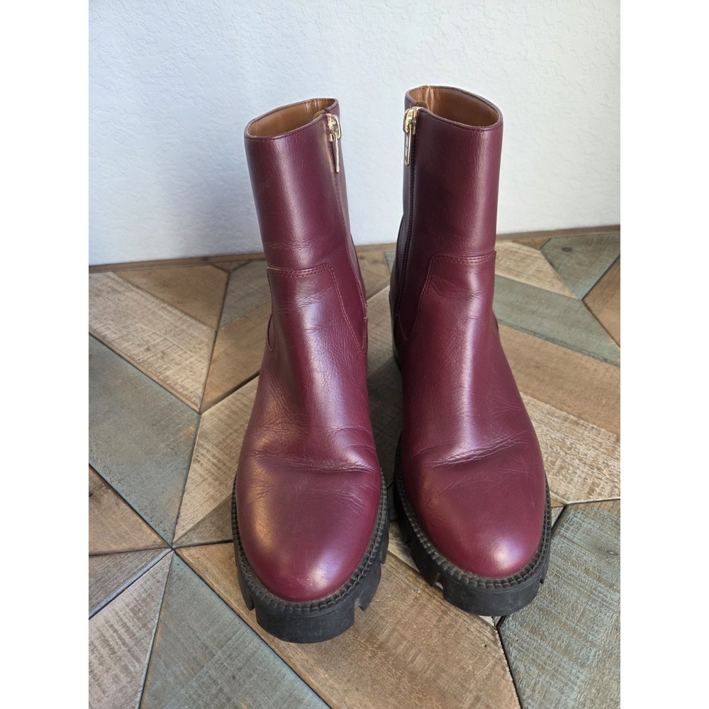 Coach Corinna Bootie Wine CC77 Size 8 B Boots Burgundy‎ Embossed Chunky - Picture 3 of 9